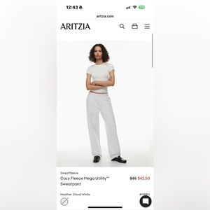 Aritzia Cozy Fleece Mega Utility Sweatpant - Heather Cloud White